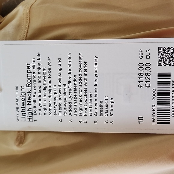 Lululemon Lightweight High-Neck Romper in Prosecco NWT - Picture 5 of 5